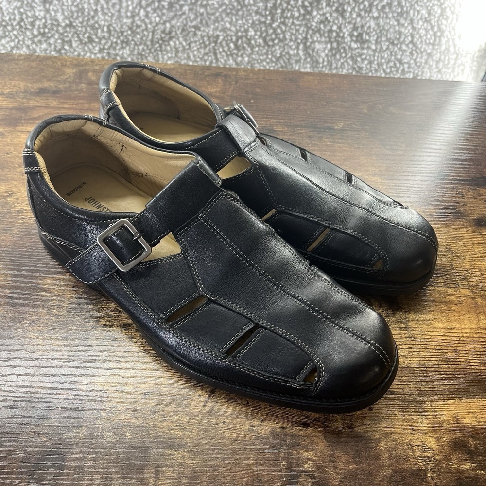Johnston & Murphy Men's Size 9.5M Black Leather Fisherman Sandals Sheepskin